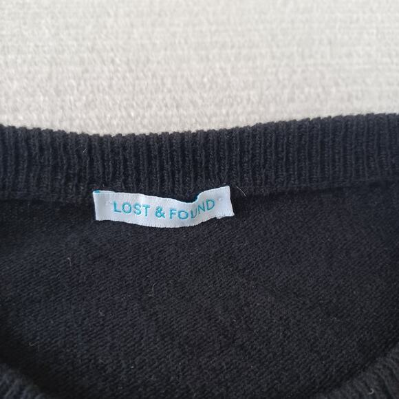 Lost & Found Cashmere Sweater Mens Large Black Crew Stretch Casual Oversized - Picture 3 of 9